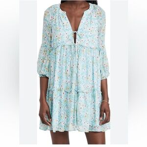 Yumi Kim split neck 3/4 sleeve floral tiered getaway dress size SM new